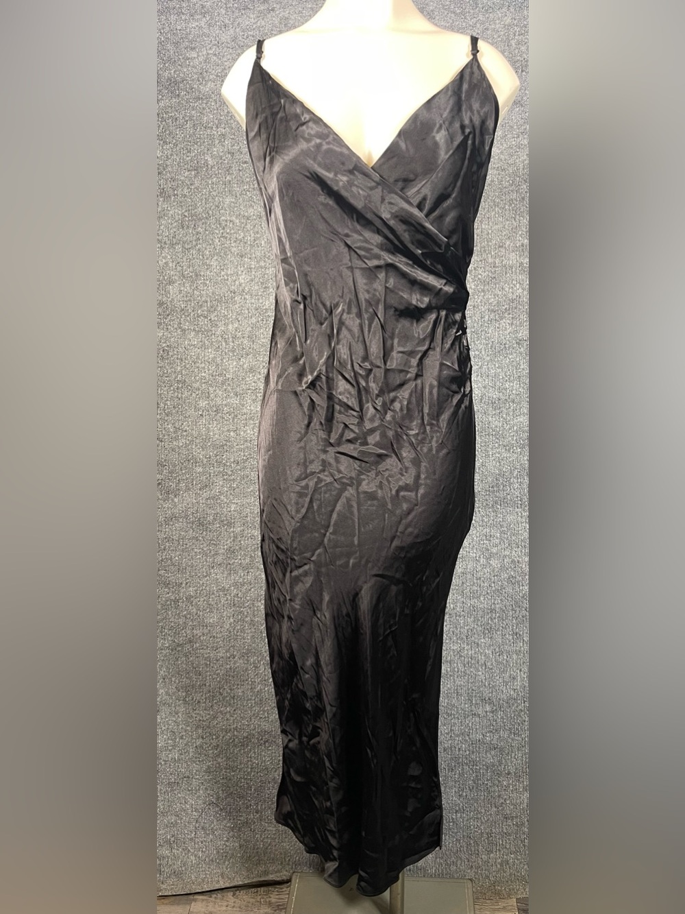 NEW Zara Womens Medium‎ Black Silky VNeck Slip Dress Cinch Side Dark Romantic